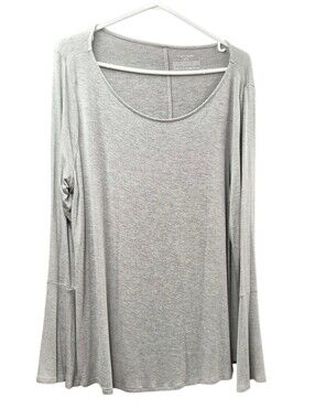 Tahari Long Bell Sleeve Scoop Neck Top Women's XL Grey Neutral Casual